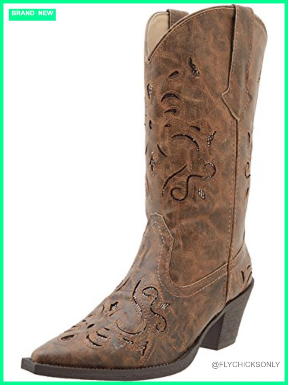 Faux Leather Glitter Chelsea Boot Mid-Calf Block Heel Casual